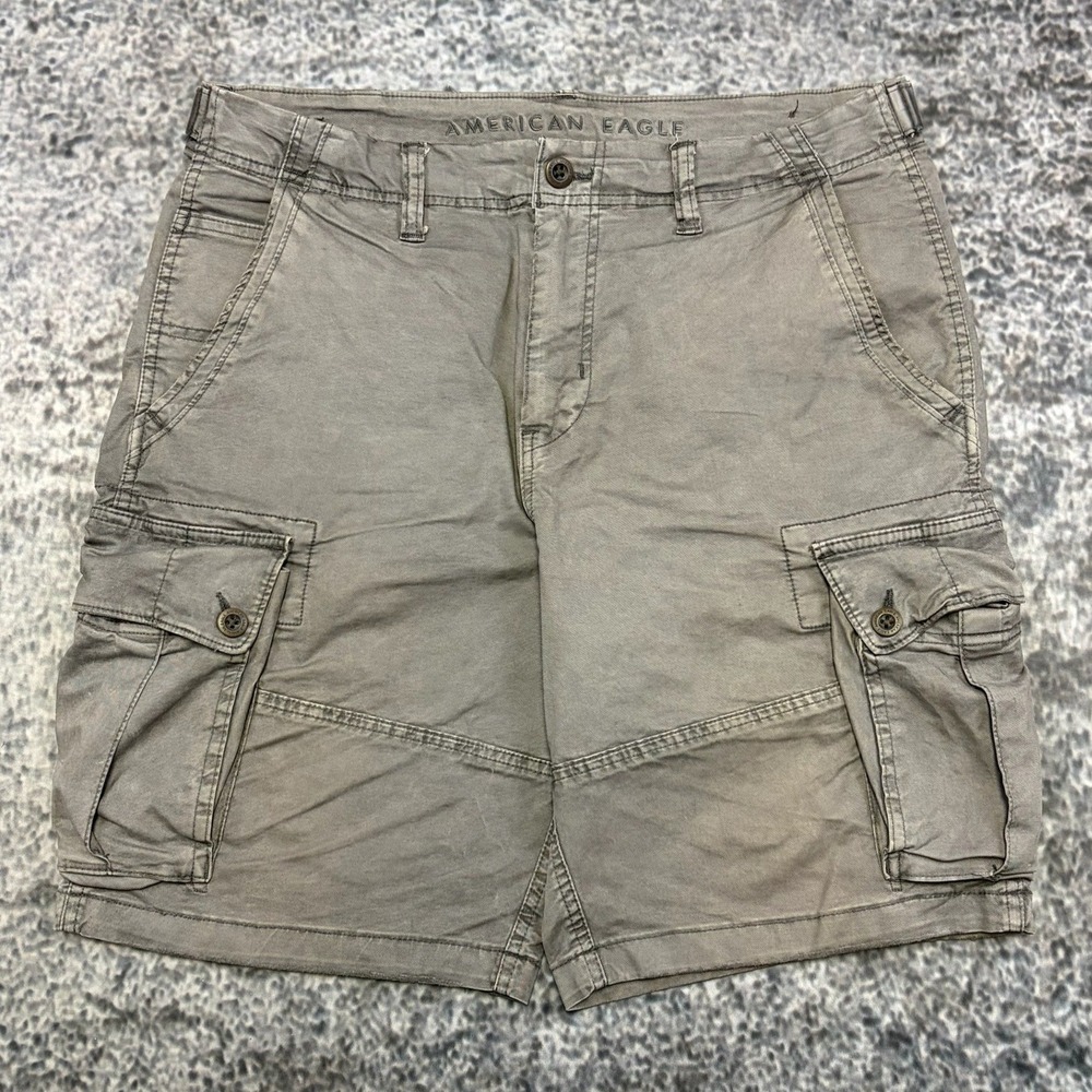 American Eagle Cargo Shorts Flex Mens 38 Gray Utility Outdoor Preppy